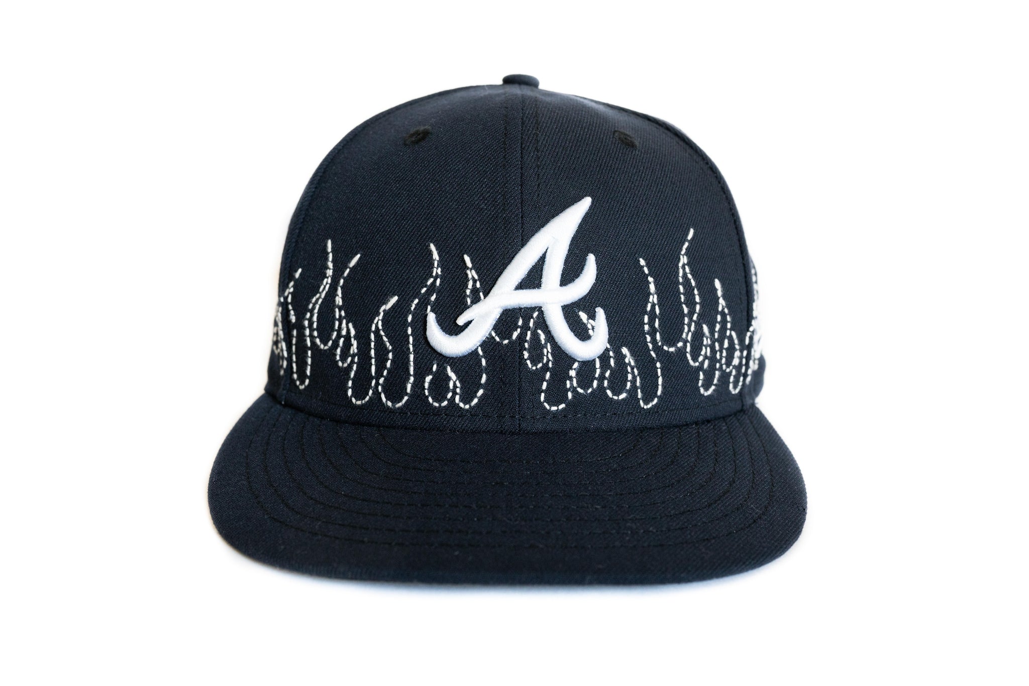 Custom New Era Atlanta Braves Flames Sashiko Hat (Navy)