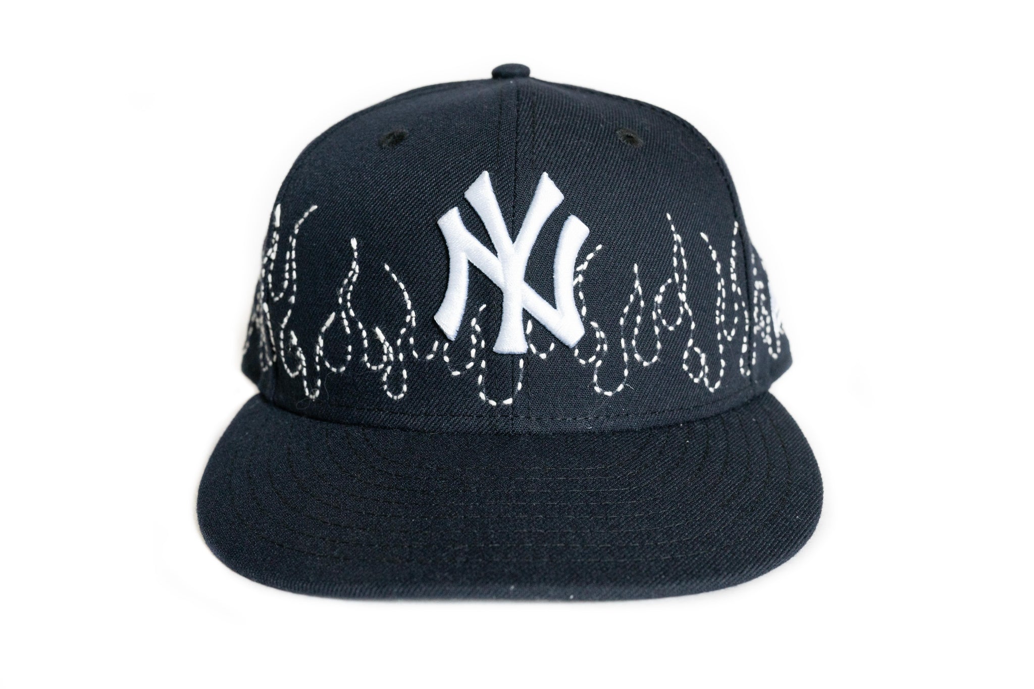 Custom New Era New York Yankees Flames Sashiko Hat (Navy)