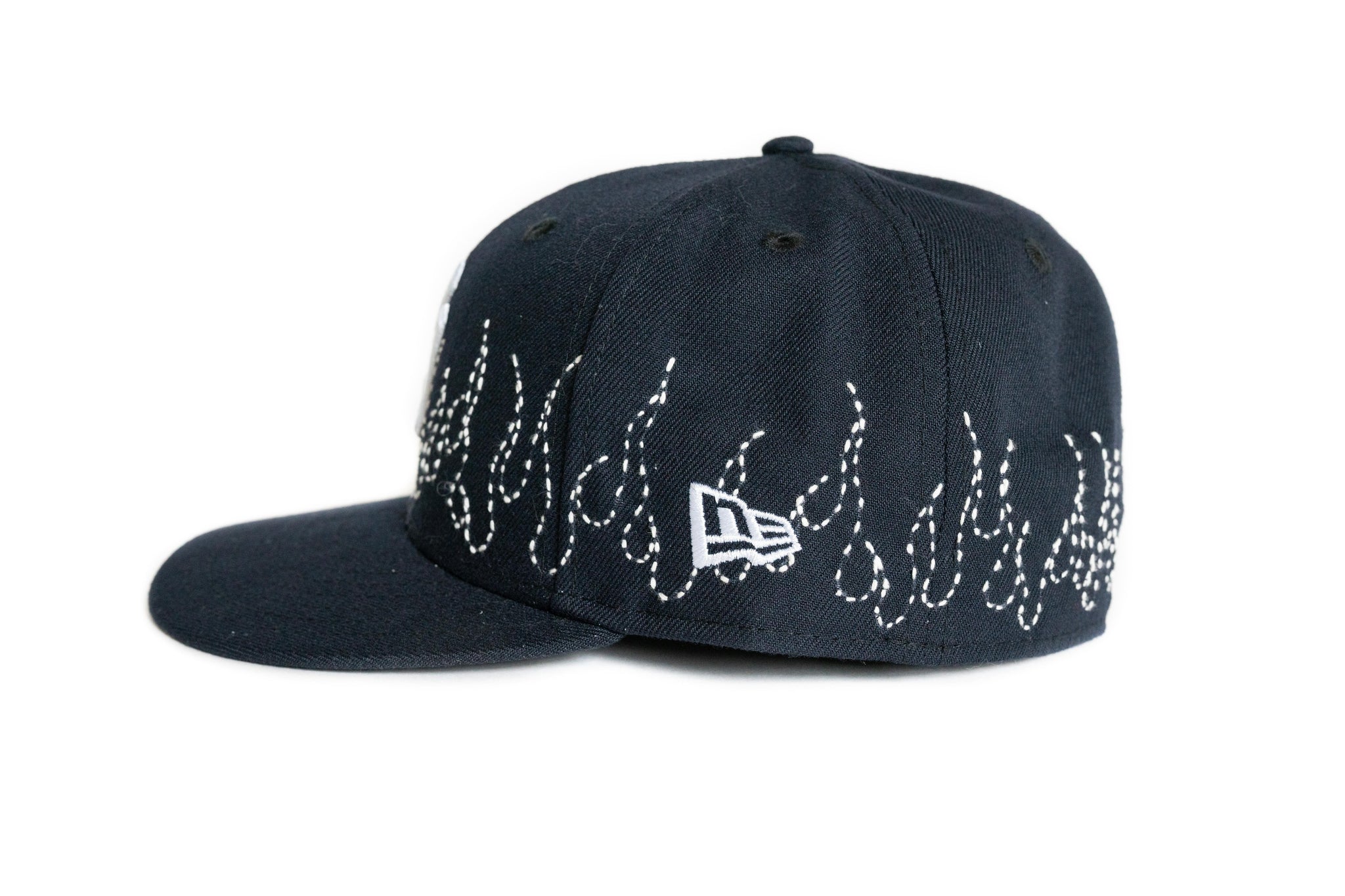 Custom New Era New York Yankees Flames Sashiko Hat (Navy)