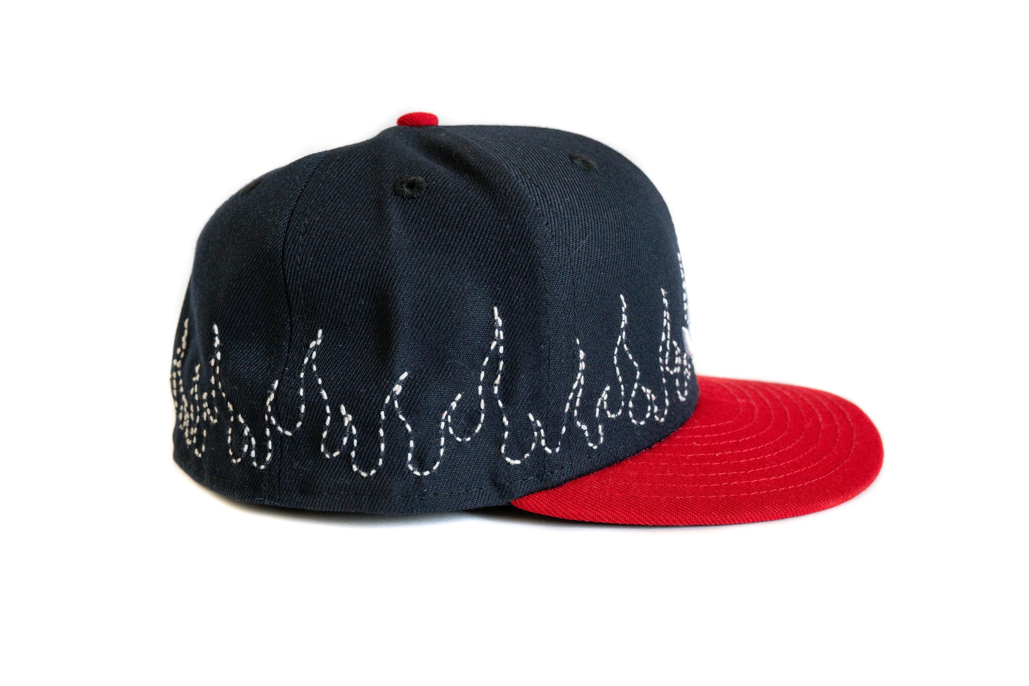 Custom New Era Atlanta Braves Flames Sashiko Hat (Navy/Red)