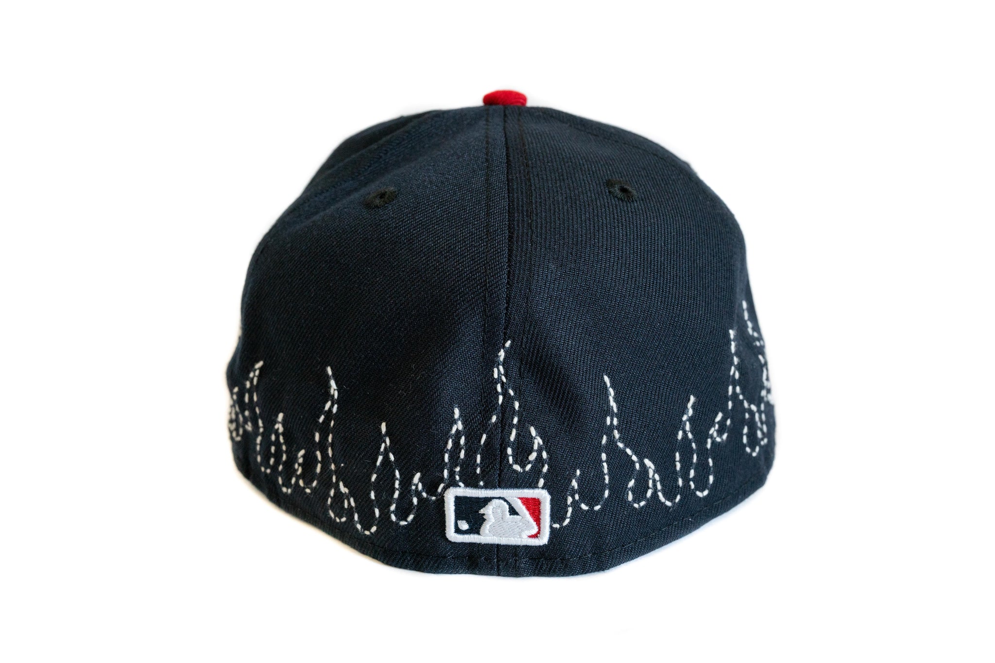 Custom New Era Atlanta Braves Flames Sashiko Hat (Navy/Red)
