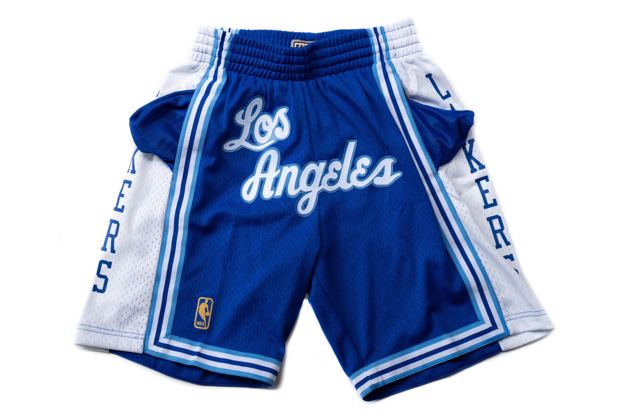 Custom Mitchell & Ness Los Angeles Lakers 1996-1997 Royal Blue "Los Angeles" Swingman Shorts