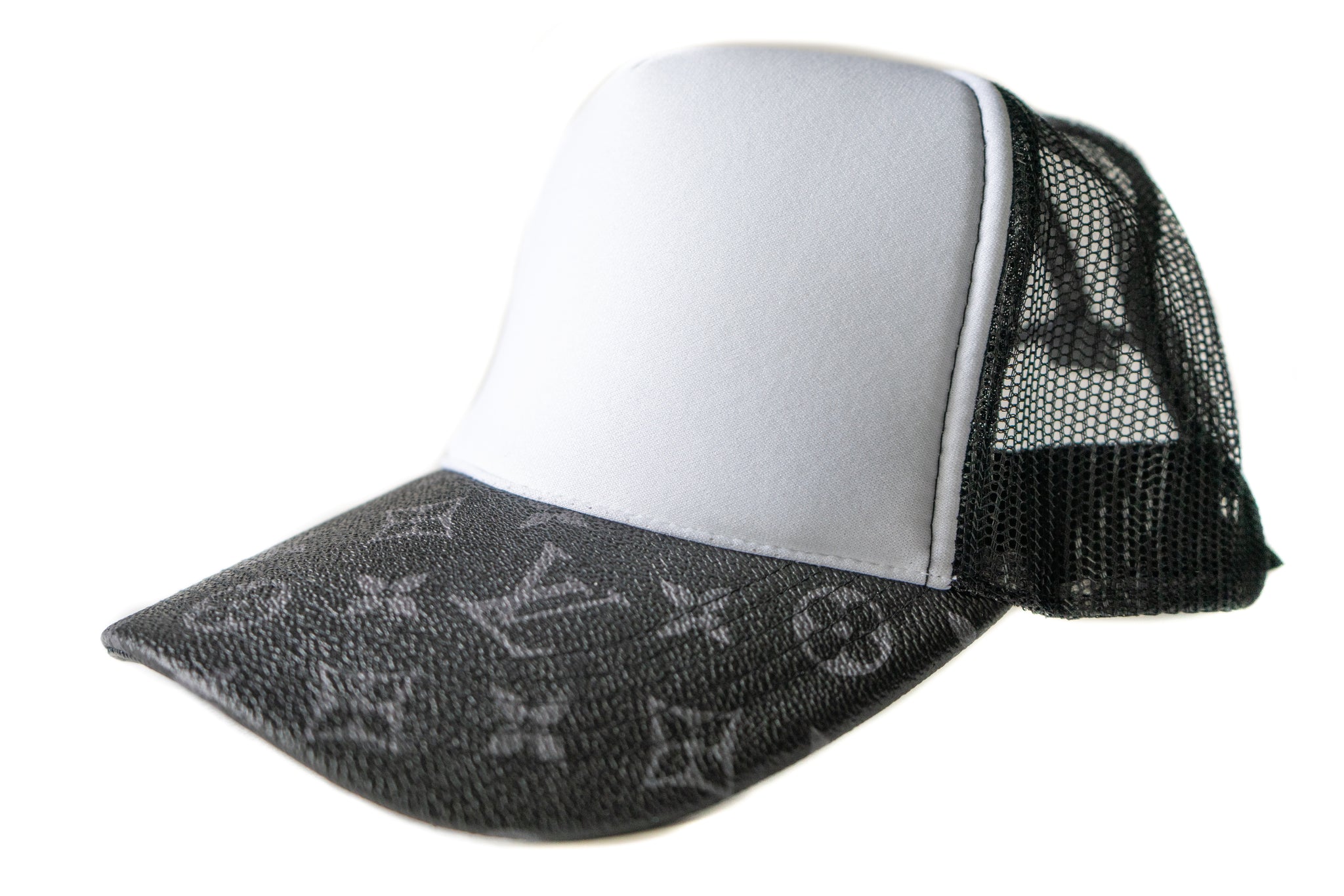 Custom Louis Vuitton White & Black Trucker Hat Strapback