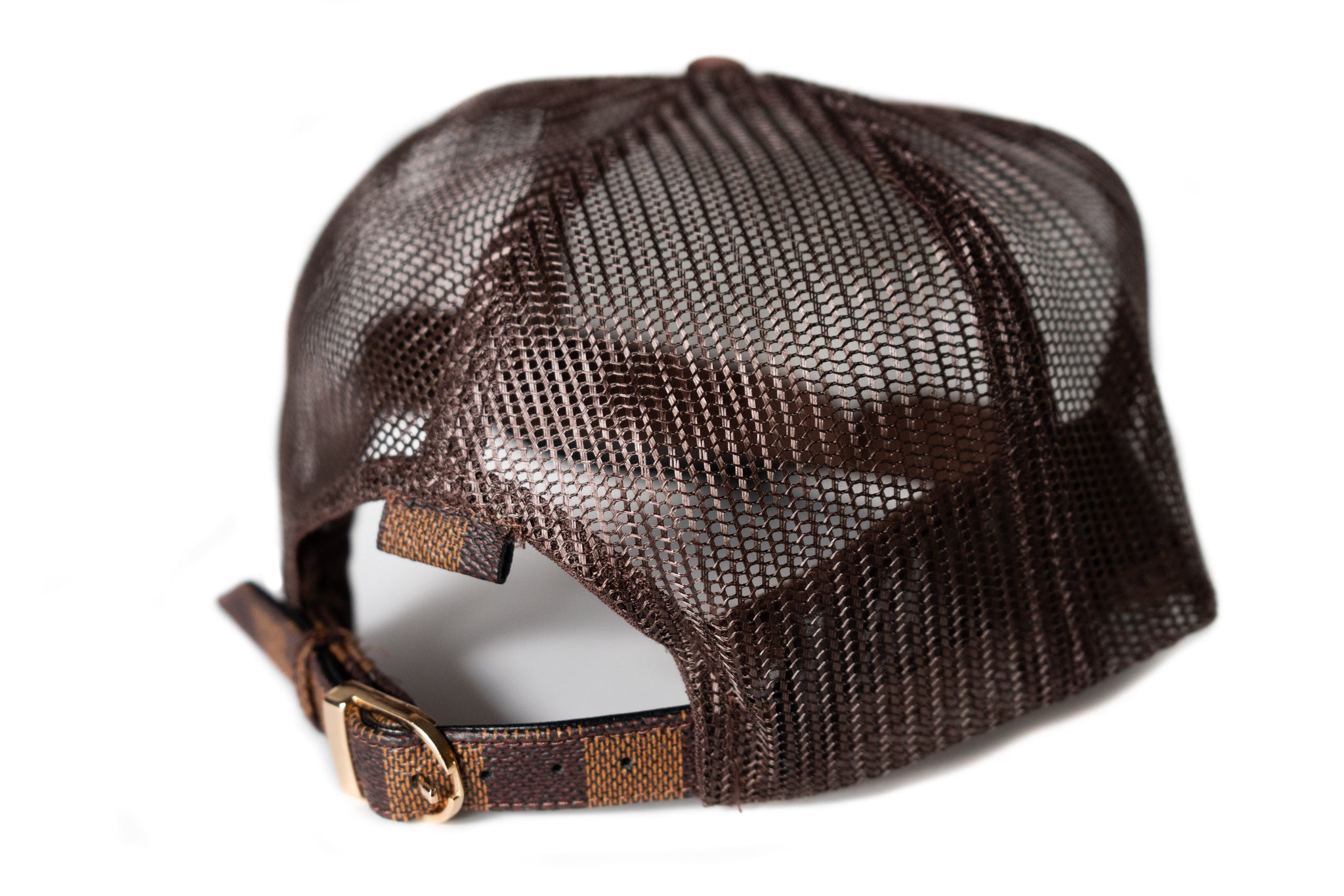 Custom Brown Checkered Louis Vuitton Trucker Hat Strapback