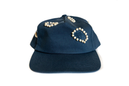 Navy Blue Pearled Hat