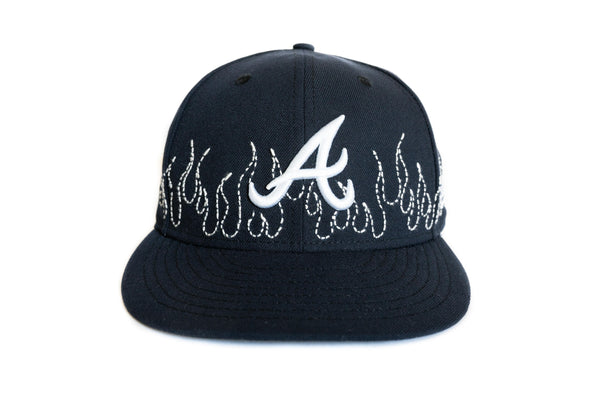 Custom New Era Atlanta Braves Flames Sashiko Hat (Navy)