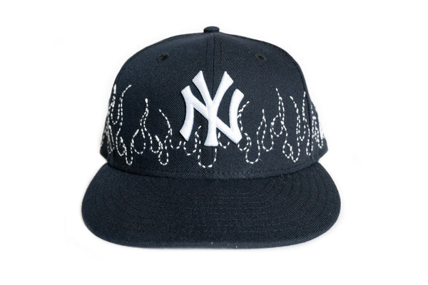 Custom New Era New York Yankees Flames Sashiko Hat (Navy)