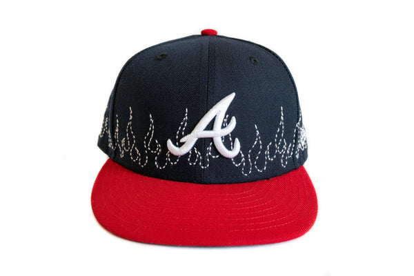 Custom New Era Atlanta Braves Flames Sashiko Hat (Navy/Red)