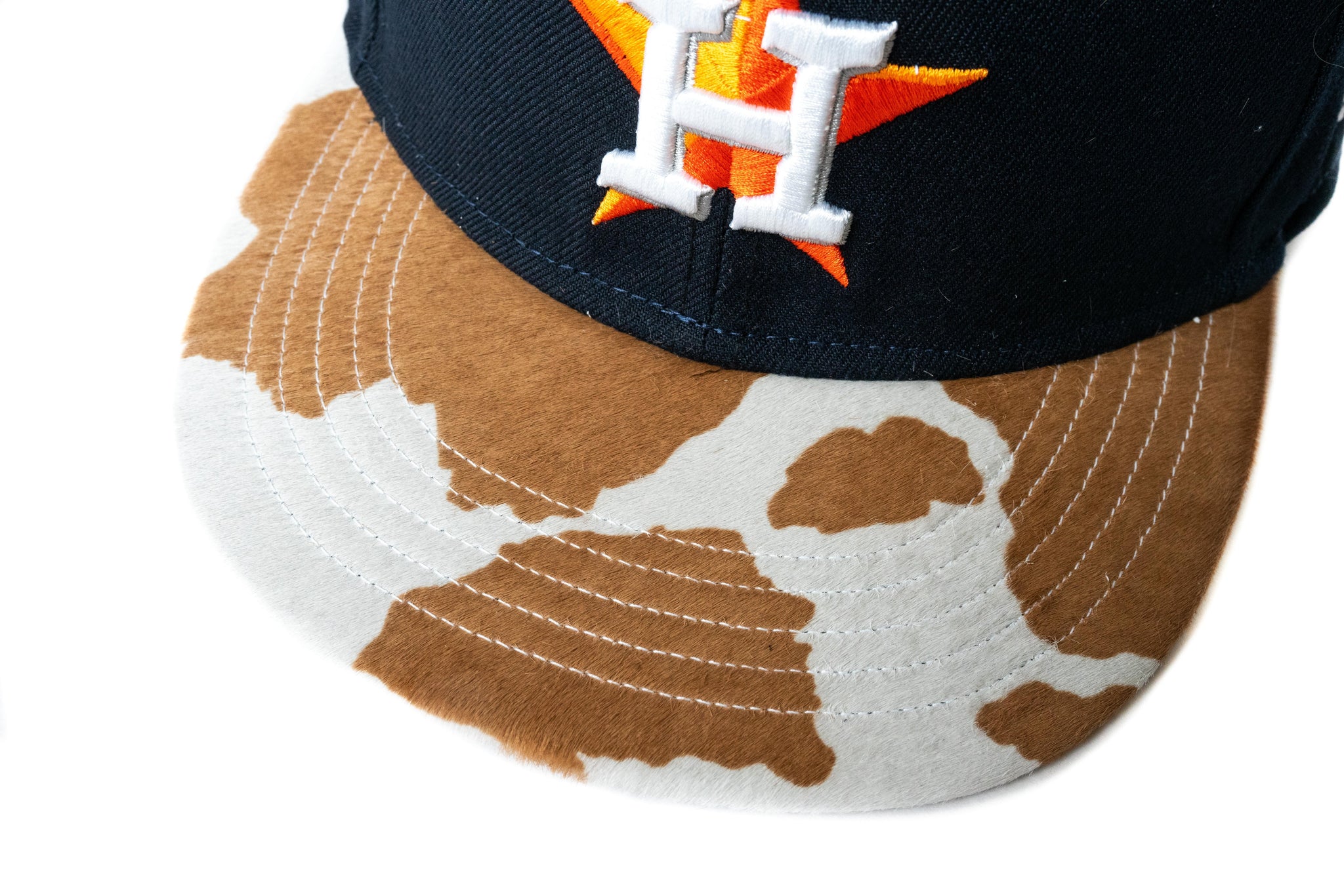 Custom New Era Houston Astros Cow Print Leather Fitted
