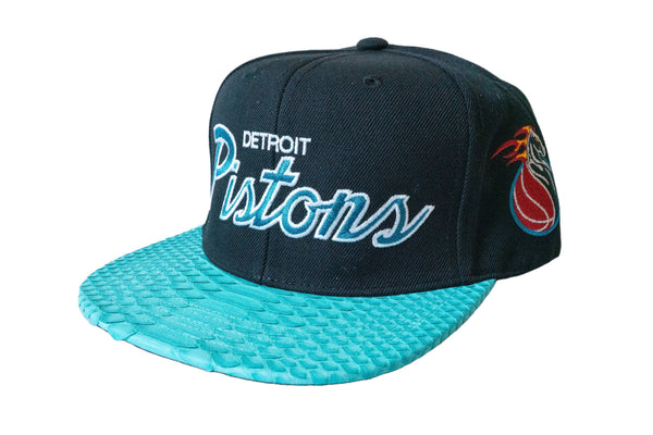 Custom Mitchell & Ness Detroit Pistons The Script Teal Strapback