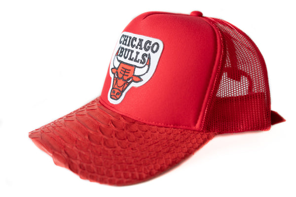 Custom CHICAGO BULLS Custom Red Python Trucker Hat Strapback