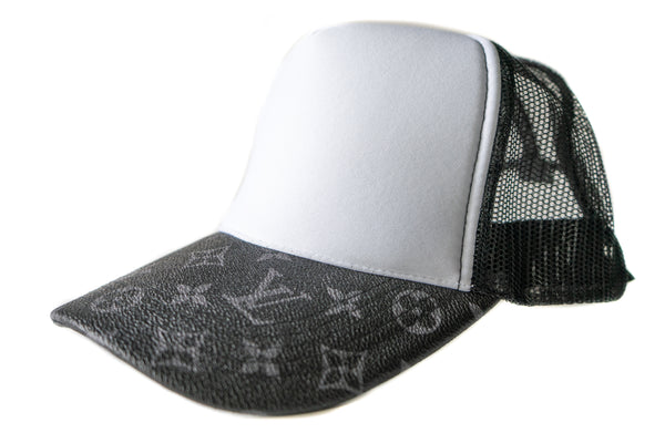 Custom Louis Vuitton White & Black Trucker Hat Strapback