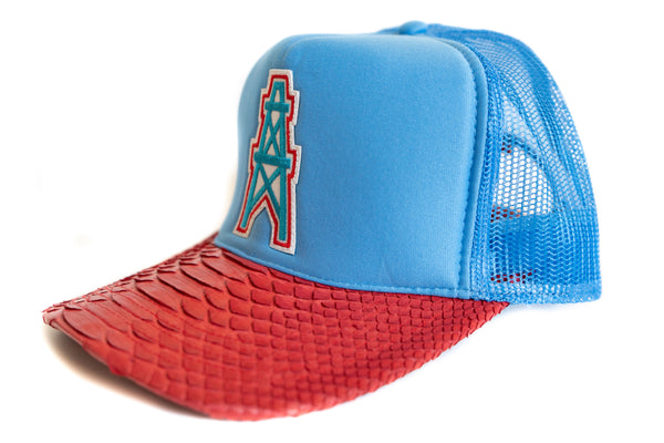 Custom HOUSTON OILERS Custom Python Trucker Hat Strapback