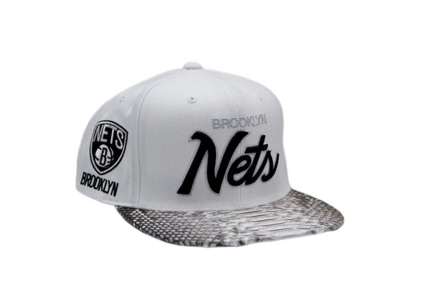 Custom Mitchell & Ness Brooklyn Nets The Script White Strapback