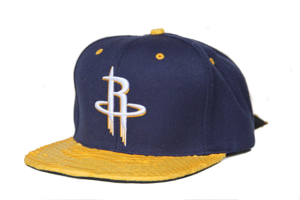 Custom Mitchell & Ness Houston Rockets Navy/Yellow Strapback