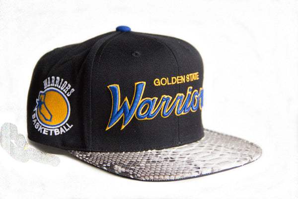 Custom Mitchell & Ness Golden State Warriors The Script Black Strapback (Natural)