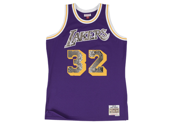 Custom Mitchell & Ness Magic Johnson 1984-1985 Los Angeles Lakers Python Jersey (Away)