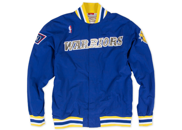 Custom Mitchell & Ness Golden State Warriors "Nothing But Net" Python Warm Up Jacket (Blue)