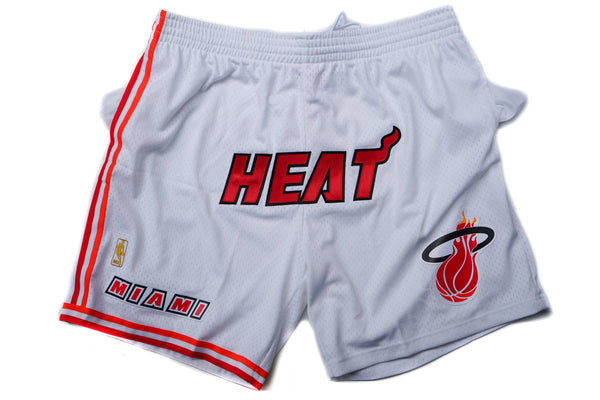 Custom Mitchell & Ness Miami Heat 1996-1997 "HEAT" Swingman Shorts (White)